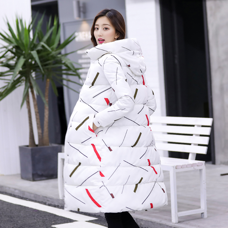 

Elegant Warm Zipper Printed Parkas Women Jacket Office Lady 2020 New Fashion Stand Collar Winter Hooded Long Jacket Coat, Black