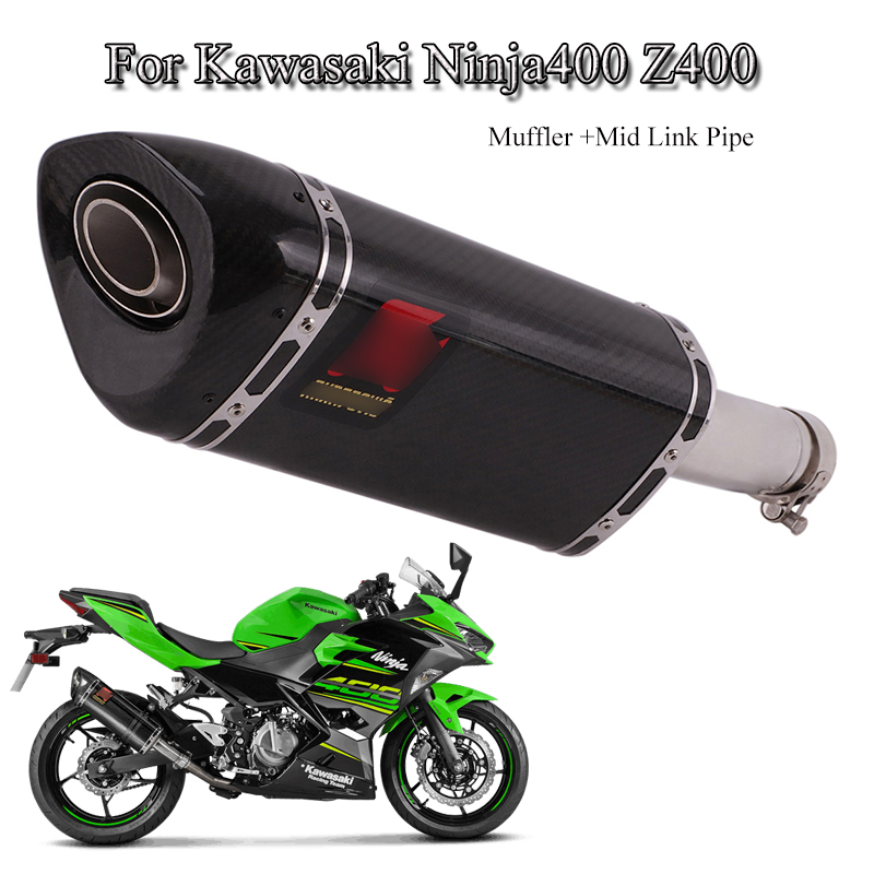 

Ninja400 Motorcycle Real Carbon Fiber Exhaust Muffler With DB Killer Connect Mid Link Pipe For Ninja400 Z400 2018 2019