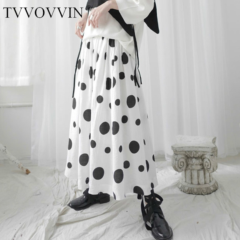

loose High Elastic Waist White Dot Printed Pleated Temperament Half-body Skirt Women Fashion Tide Spring Autumn 2020 0NSX