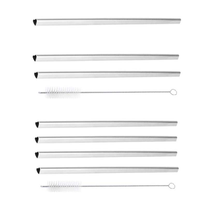 

Heart Shaped Stainless Steel Metal Drinking Straws Reusable Straw w/Cleaning Brush Home Bar Party Accessories