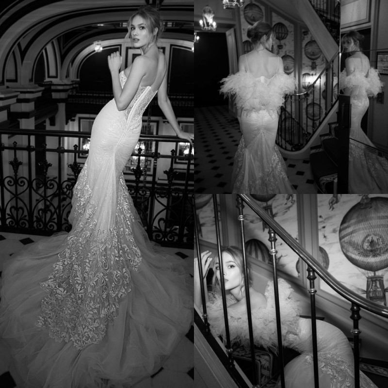 

Inbal Dror 2019 Mermaid Wedding Dresses Sweetheart Lace Ruffles Sweep Train Bridal Gowns Plus Size Custom Made Robe De MariÃ©e, White