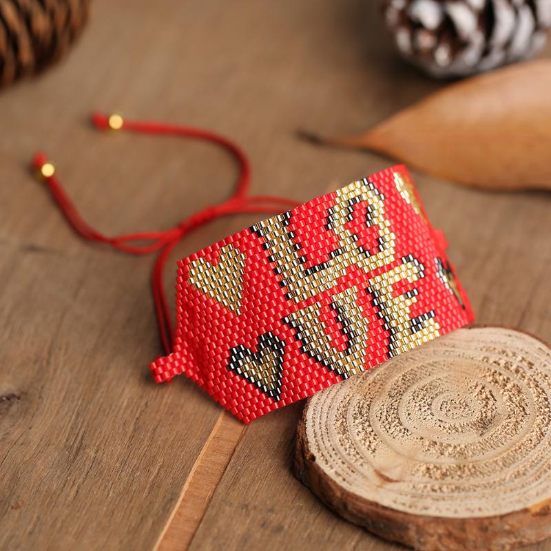 

Rttooas Red Love-letter Bracelets Women MIYUKI Female Jewelry Fashion Beaded Handmade Couples Gifts