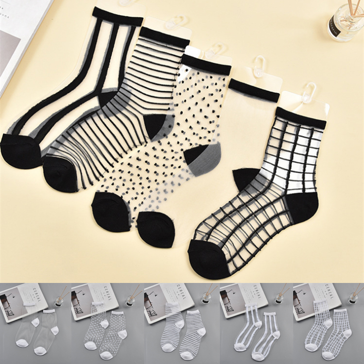 

Hipster Harajuku Ankle Socks 10 styles Women Fashion Transparent Stripe Short Female Summer Women's Socks Summer Black White sock JY466, #01