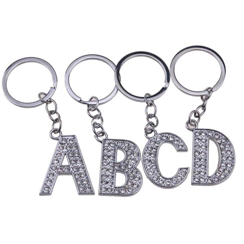 

26Pcs/Lot Free Shipping A~Z 3.2" Alloy Alphabet Letter Keyring Full Rhinestone Key Chain DIY Accessories, Silver