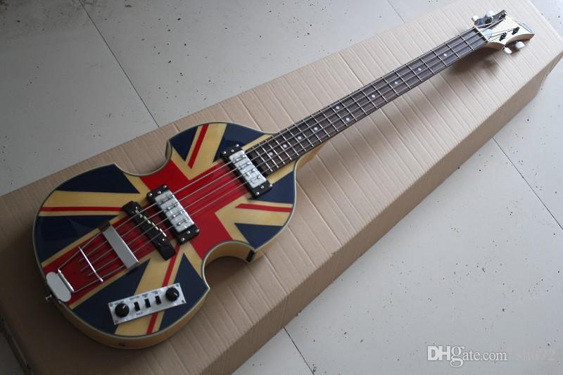 

Chinese Factory Custom new Hofner Violin bass 4 Strings bass with England Flag and flame maple body and top Free Shipping 1