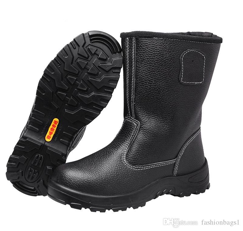 

Men Safety Shoes Steel Toe Cow Suede Leather Work Boots Puncture Proof Safety Boot Booties Outdoor Rain Fur Boots Martin Boots Women, Black