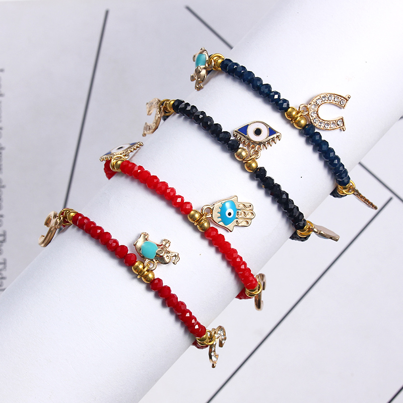 

New Fashion Acrylic Beads Bracelet For Women Men Eye Pendant Charm Bracelets Friendship Jewelry Red Black