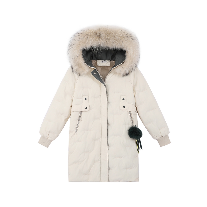

Wholesale women's long section new hooded loose large fur collar down jacket cotton coat size M, Green