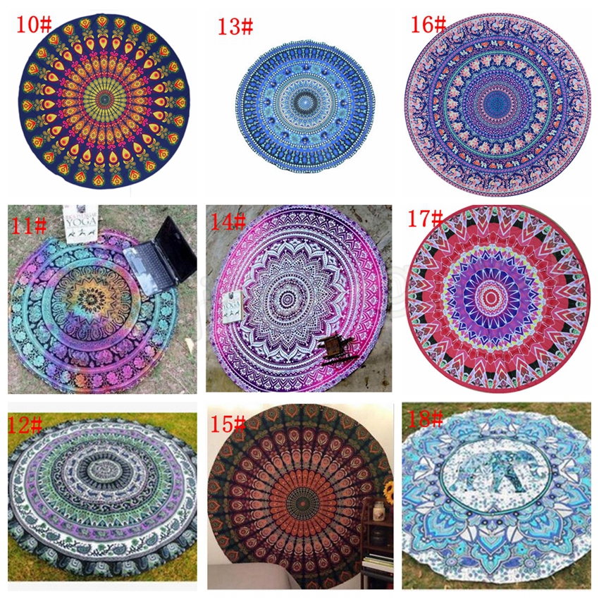 

FFA3790-4 Bohemia Picnic Towel Mandala Blanket Beach Summer Beach Rug Women Shawl Bikini Ups Cover Picnic 150cm Yaga Round Mat Peacock Uoeh