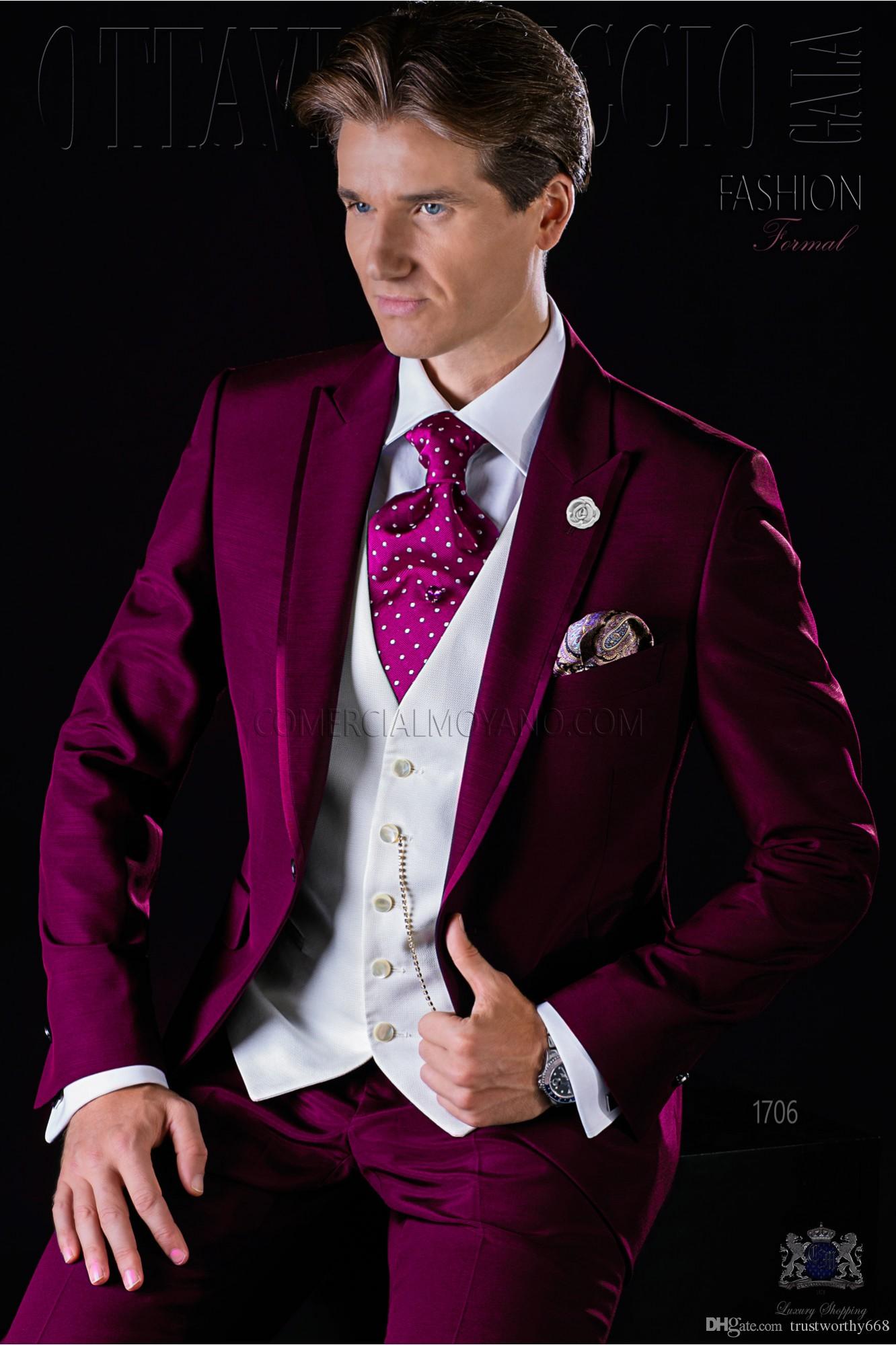 

Popular One Button Groomsmen Peak Lapel Groom Tuxedos Men Suits Wedding/Prom Best Man Blazer ( Jacket+Pants+Vest+Tie) 209, Same as image