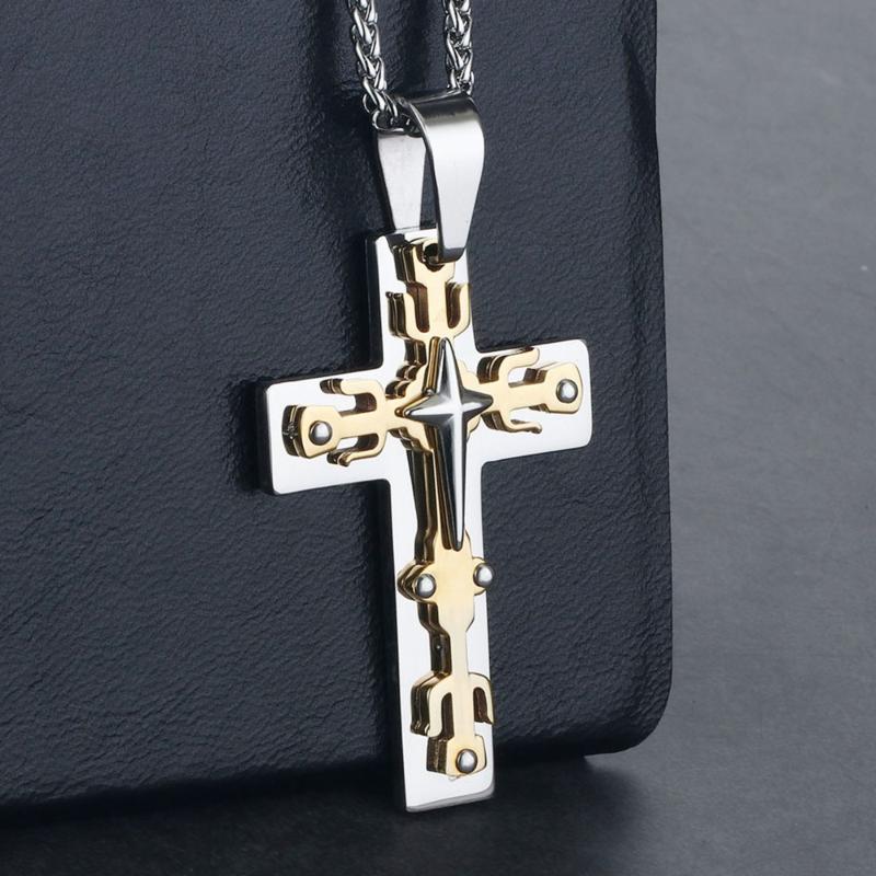 

Pendant Necklaces Gold Silver Tone 3 Layers Cross Necklace Jewelry Gift For Men Women Stainless Steel Link Chain Kolye Erkek CN34