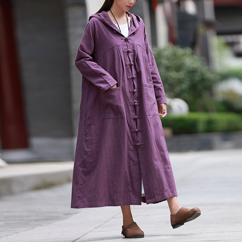 

Johnature Women Vintage Trench Hooded Cotton Linen Coats 6 Color Autumn Windbreaker 2019 New Button Pockets Plus Size Women Coat, Beige