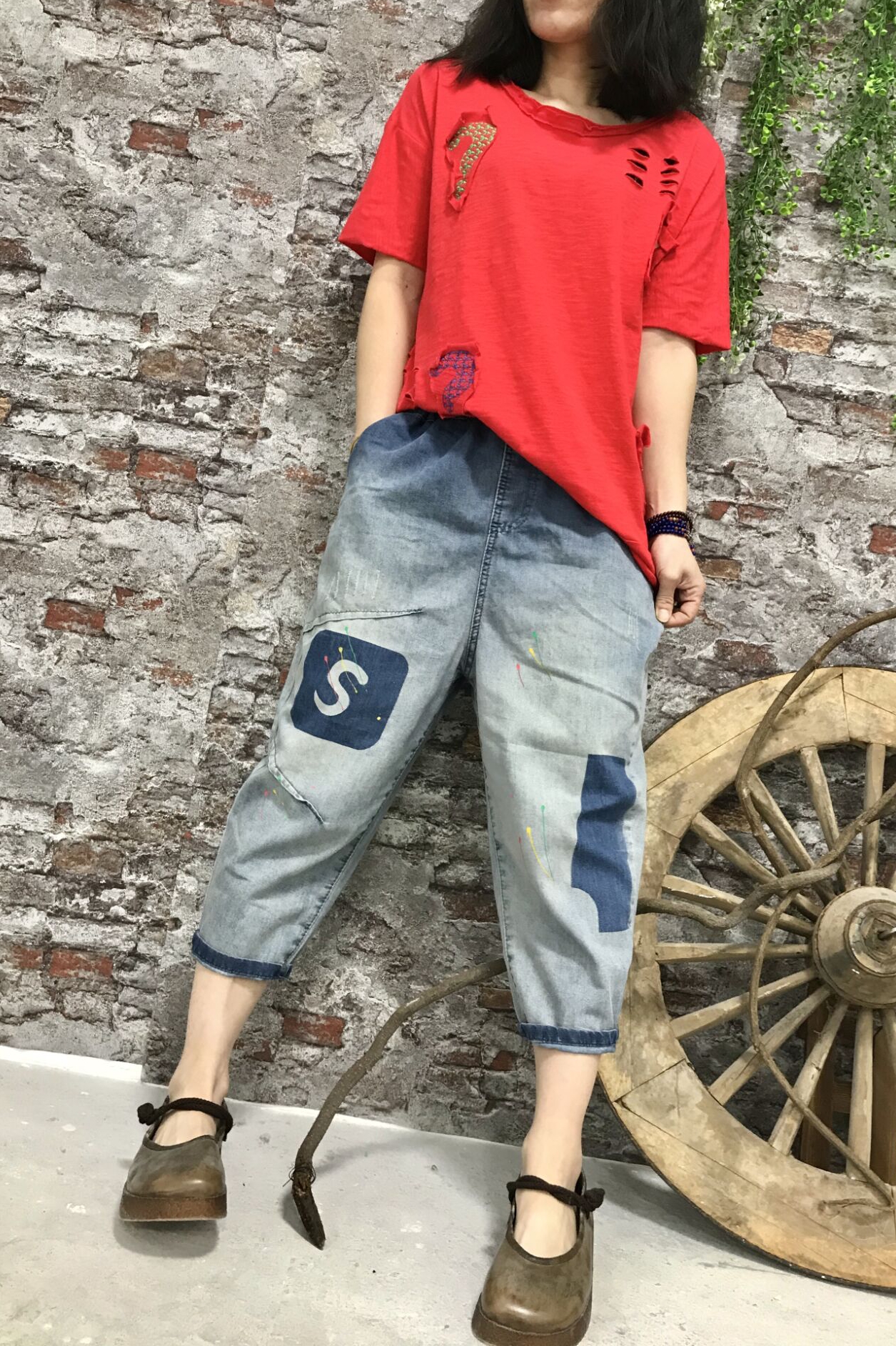 

Light Blue Embroidery Do Old Worn High Waist Jeans Are Female Bk4589