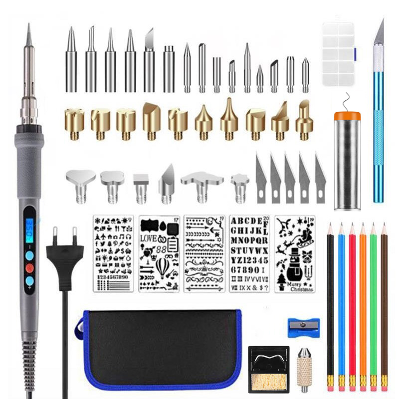 

220V / 110V 60W Adjustable Soldering Iron Kit Wood Burning Carving Pyrography Pen Set Welding Tips Wood Embossing Burning Tools