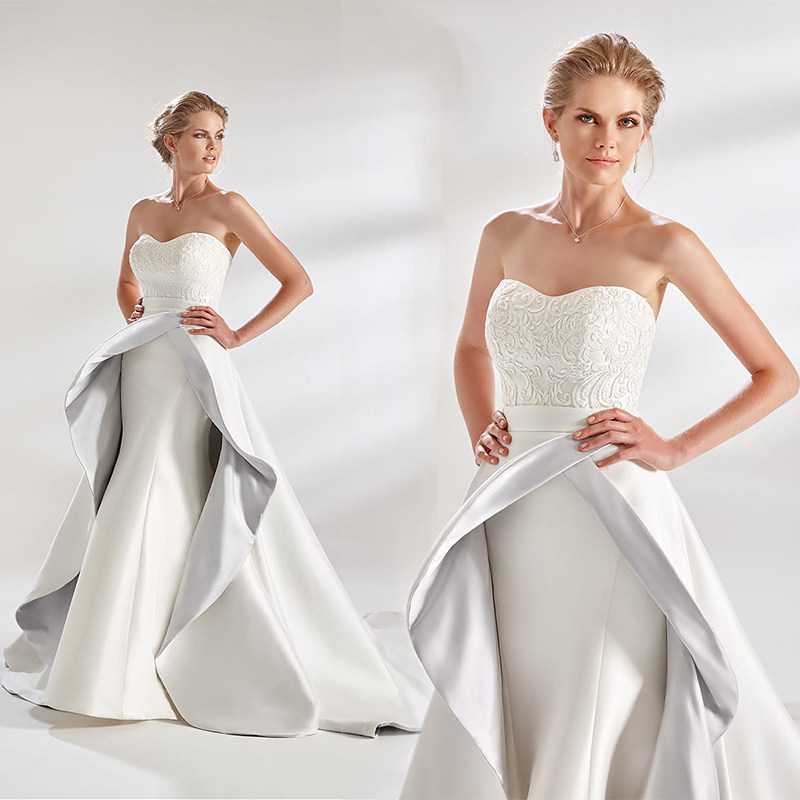 

Eddy K Couture Mermaid Wedding Dresses With Long Train Strapless Appliques Satin Sheath Wedding Dress Sweep Train Bridal Gown, Khaki
