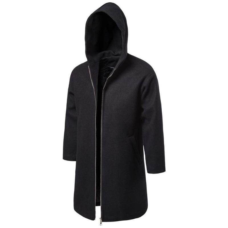 

Men Trench Windbreaker Hats New Solid Fashion Long Trench Coats Hombre Overcoat Jackets Classic Masculino WOllen Autumn, Black
