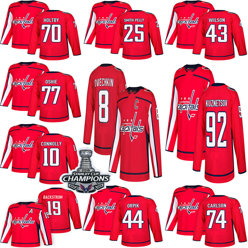 

18-19 Stanley Cup Champions Washington Capitals Hockey 8 Alex Ovechkin Nicklas Backstrom TJ Oshie Braden Holtby Tom Wilson Kuznetsov hockey, Red