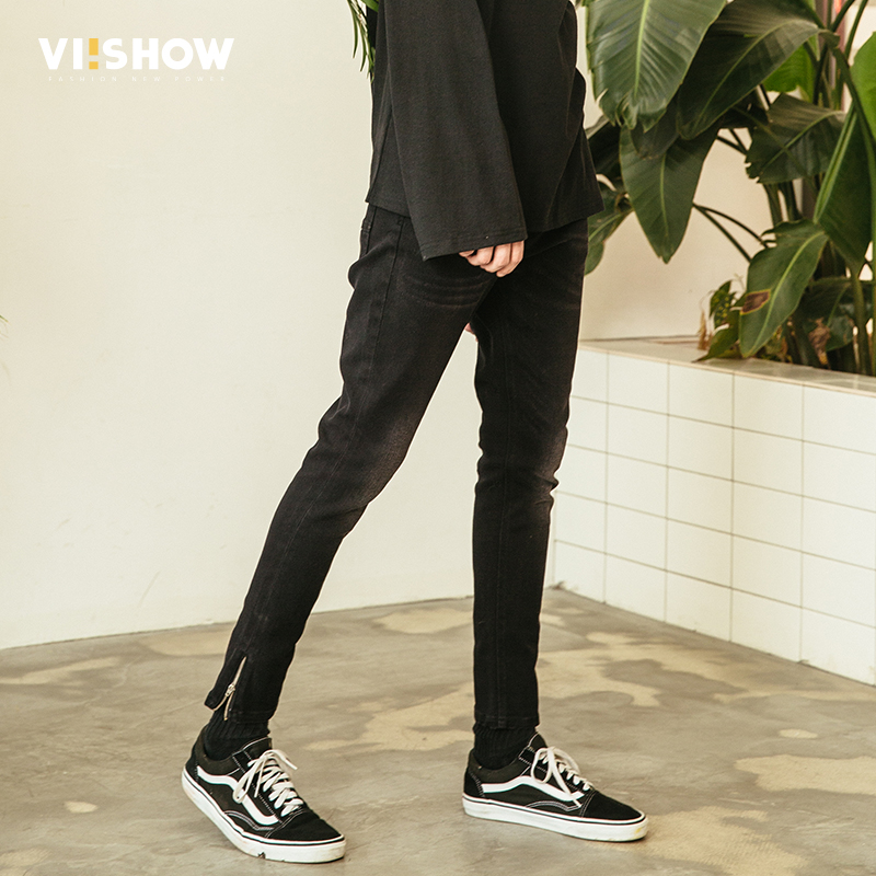 

VIISHOW New Skinny Jeans Men Brand Clothing Solid Thin Pencil Denim Pants Male Top Quality Ripped Jeans For Men Biker NC1114181, Black