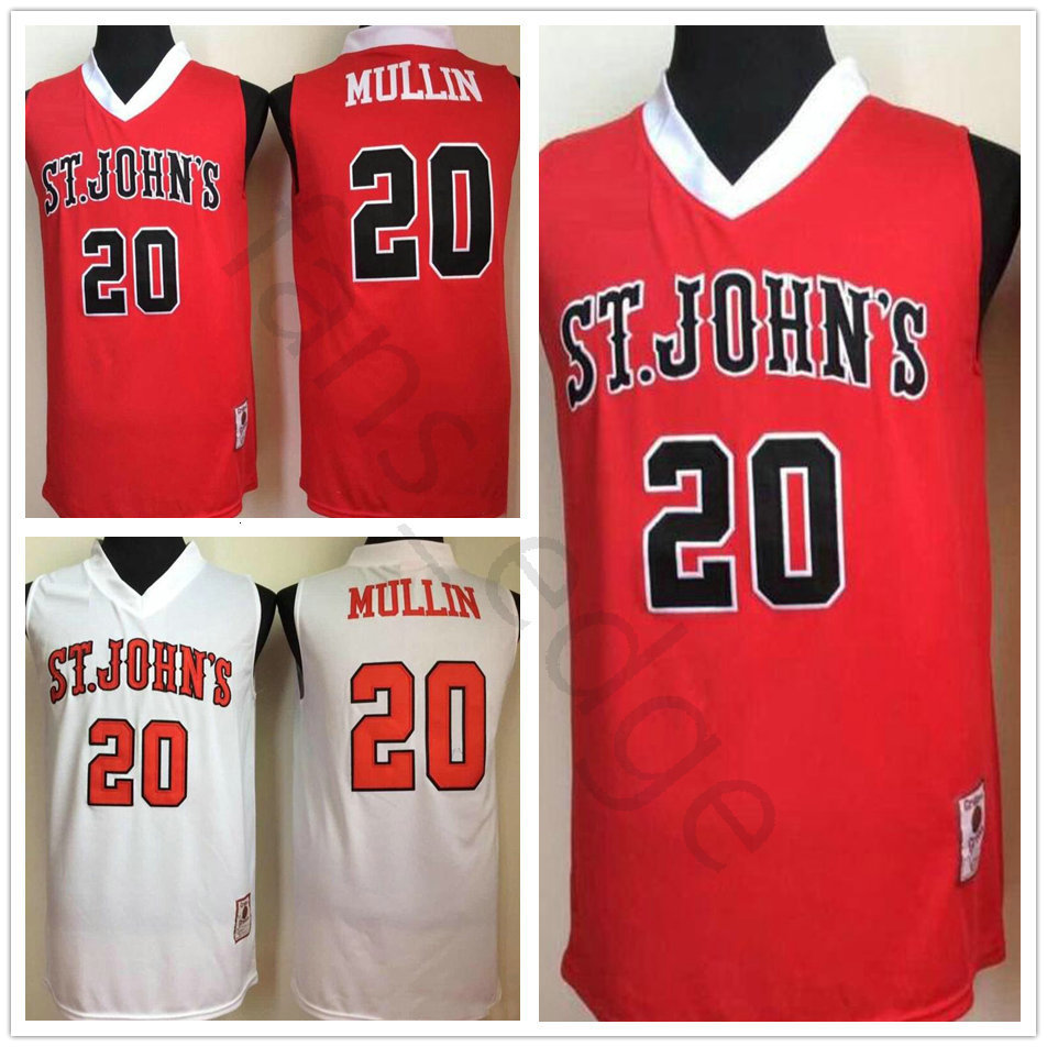 

NCAA St. Johns University #20 Chris Mullin College Basketball Jersey Stitched Vintage 20 Chris Mullin Red White Jerseys Shirts Size S