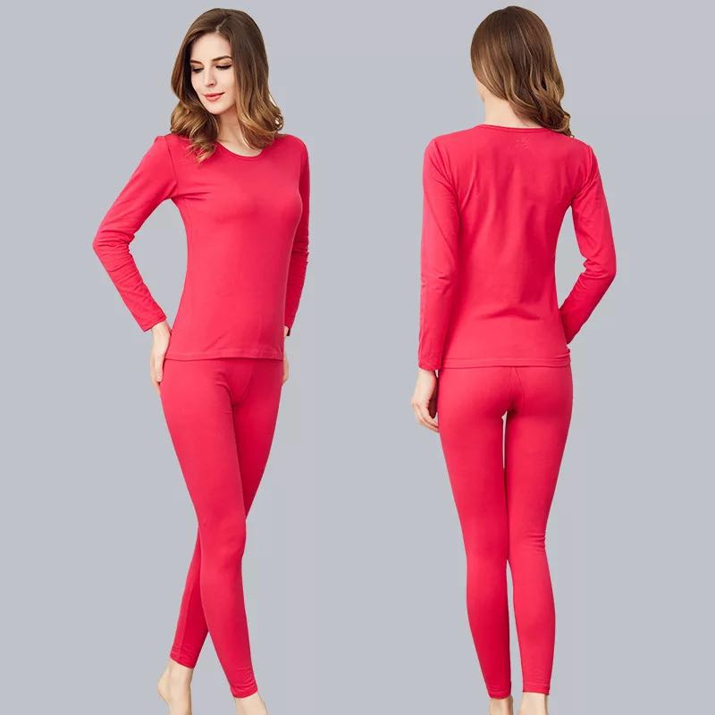 

Autumn and winter women's thermal underwear round neck cotton long pants large size