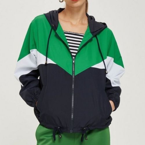 

Cut And Sew Zip Up Hooded Jacket Spring Autumn Streetwear Women Coats And Jackets Multicolor Patchwork Drawstring Women Jacket, Gray