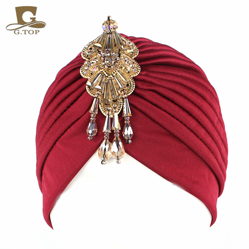 

NEW Divas Stretchable turban Head wrap hat with beaded pendant women Headwear