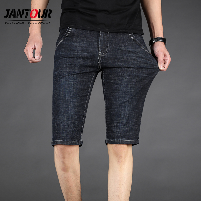 

Men Denim Shorts Summer New Style Thin Section Elastic Force Slim Fit Short Jeans Male Clothing Black Blue 35 40 42 44 46