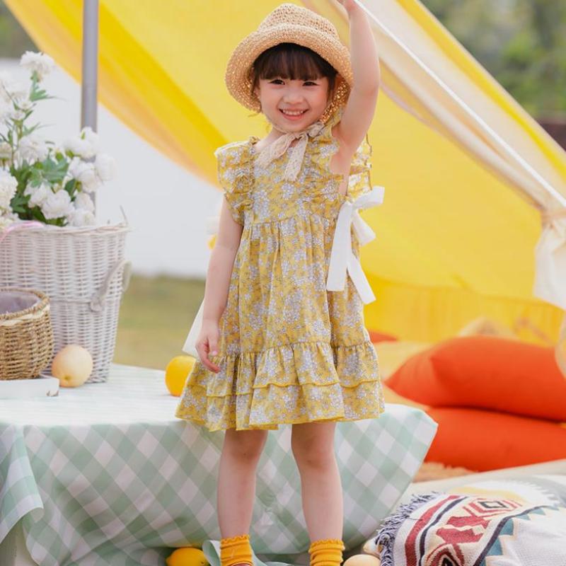 

Baby girl clothing 2020 Summer New girls sleeveless print ruffles sweet cute dress Korean fashion cotton dress for girls L266, Blue