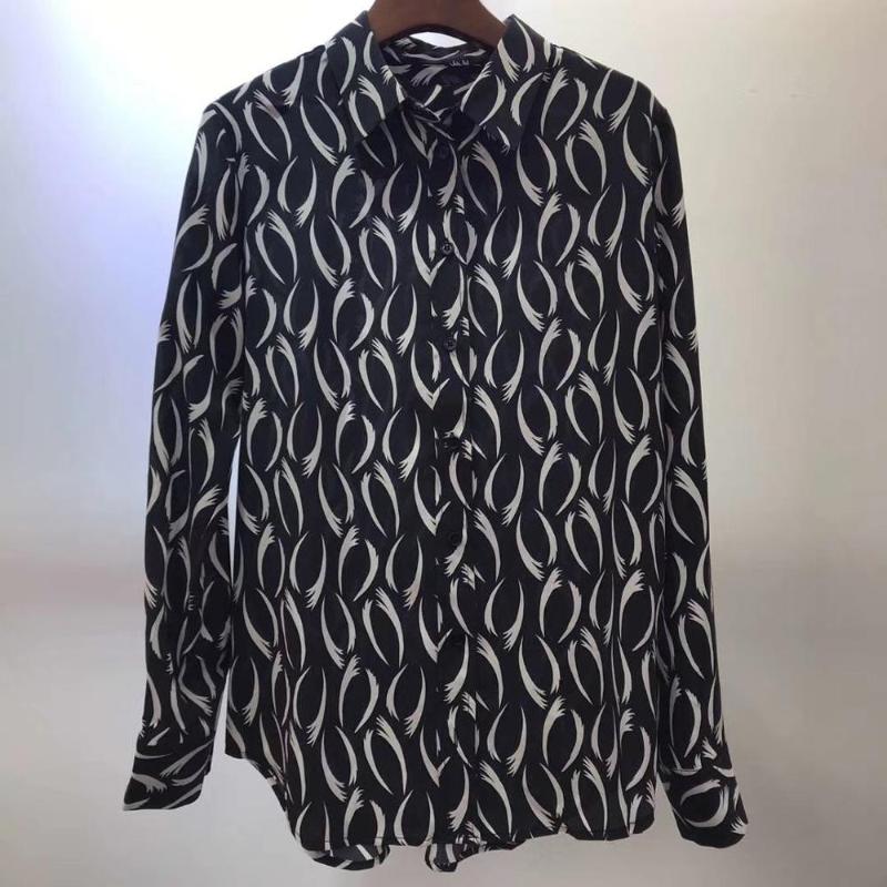 

100% Silk Printed women shirt 2020 summer new turn-down collar breasted intellectual elegant ladies shirt tops, As show picture
