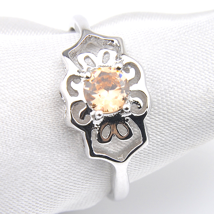 

Luckyshine Unique charm Champagne Morganite Gems 925 Silver Woman's Flower shape Decorative Border Rings Jewelry