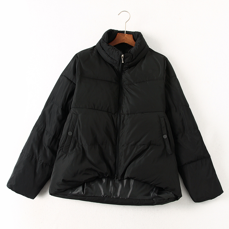 

Winter Women Warm Thick Cotton Padded Coat Short Design Parkas Stand Collar Black Casual Jackets