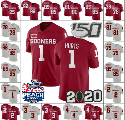 

2019 Peach Bowl Oklahoma Sooners 1 Kyler Murray 2 CeeDee Lamb 7 Spencer Rattler 5 Marquise Brown 26 Kennedy Brooks 44 Radley-Hiles Jerseys, Men red