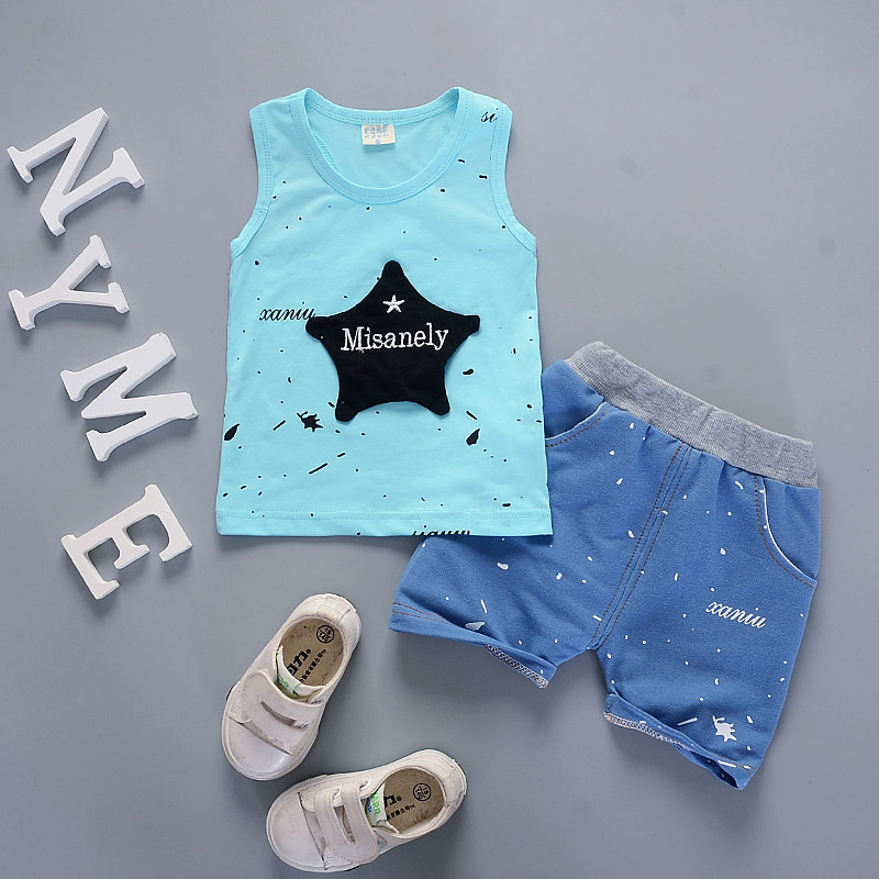 

New Toddler Active Clothes Kids Tracksuits Children Boy Girls Cartoon Star Vest Shorts 2Pcs/Sets Summer Baby Fashion Cotton Sets, Jg vest star white