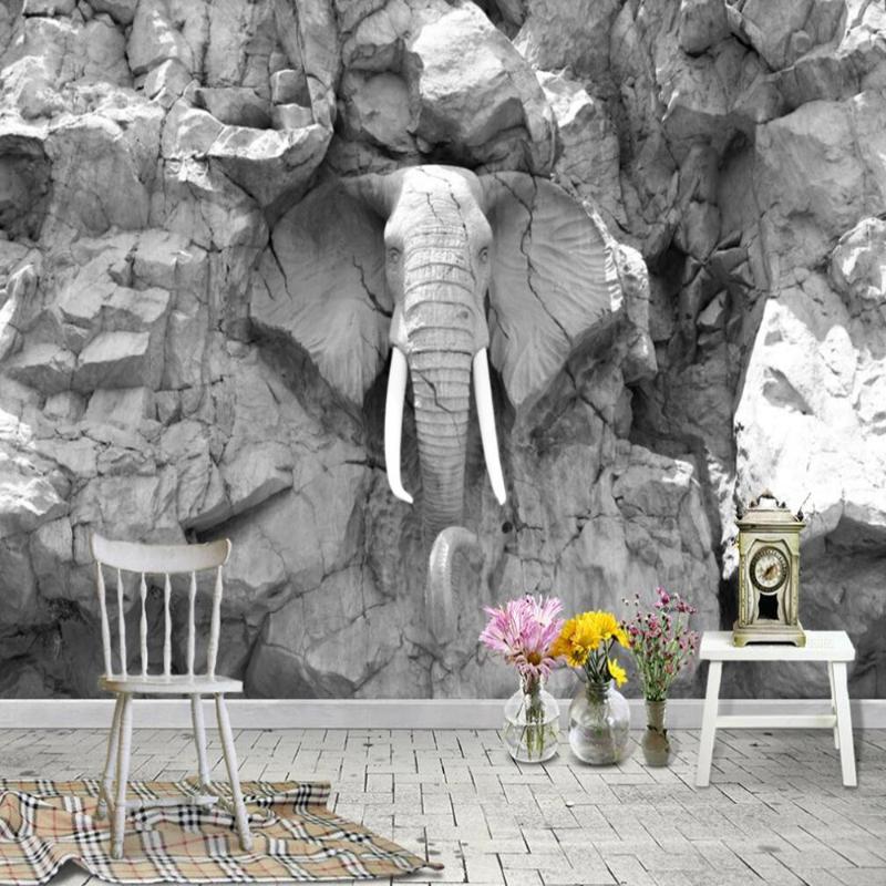 

Drop Shipping Custom Wallpaper Mural Modern Abstract Three-dimensional Elephant Decoration Background Wall Decoration Wallpaper, As pic