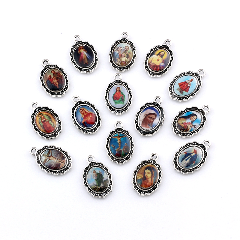 

100Pcs Oval Jesus Christ icon cross Alloy Charms Pendants For Jewelry Making, Earrings, Necklace DIY Accessories 12x 19mm A-567