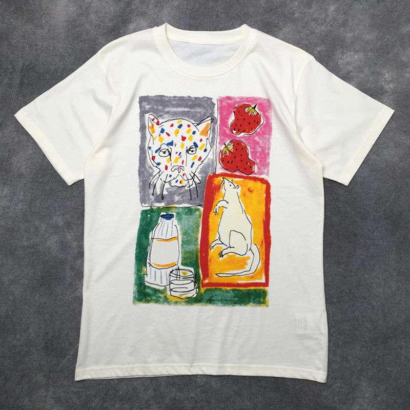 

Street Fashion Mens T shirt 2020 Animal Pattern Polos Pullover Short Sleeve Tennis T shirts Men and Women Couple Stylish High Quality Tee, White