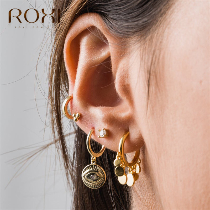 

ROXI 2019 New Trendy Round Disc Tassel Earrings For Women 925 Sterling Silver Earrings oorbellen pendientes Small Stud