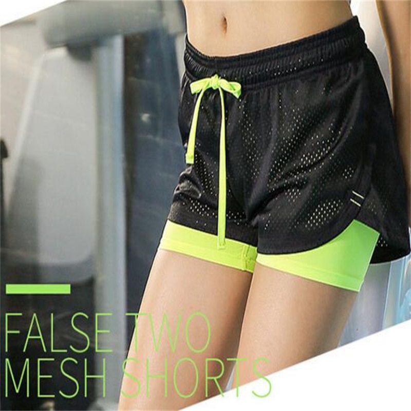 

Women Breathable Yoga Shorts False Two Pieces Fitness Training Shorts Outdoor Sports Jogging Running, Blue