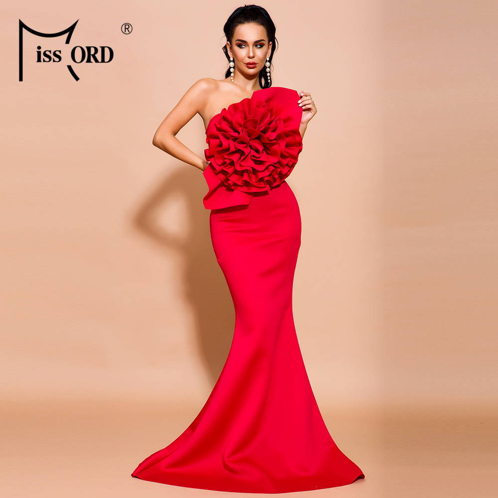 Missord 2020 Women Summer Sexy Off Shoulder Flower Bodycon Dresses Female Solid Color Elegant Maxi Dress FT19608 Y200418