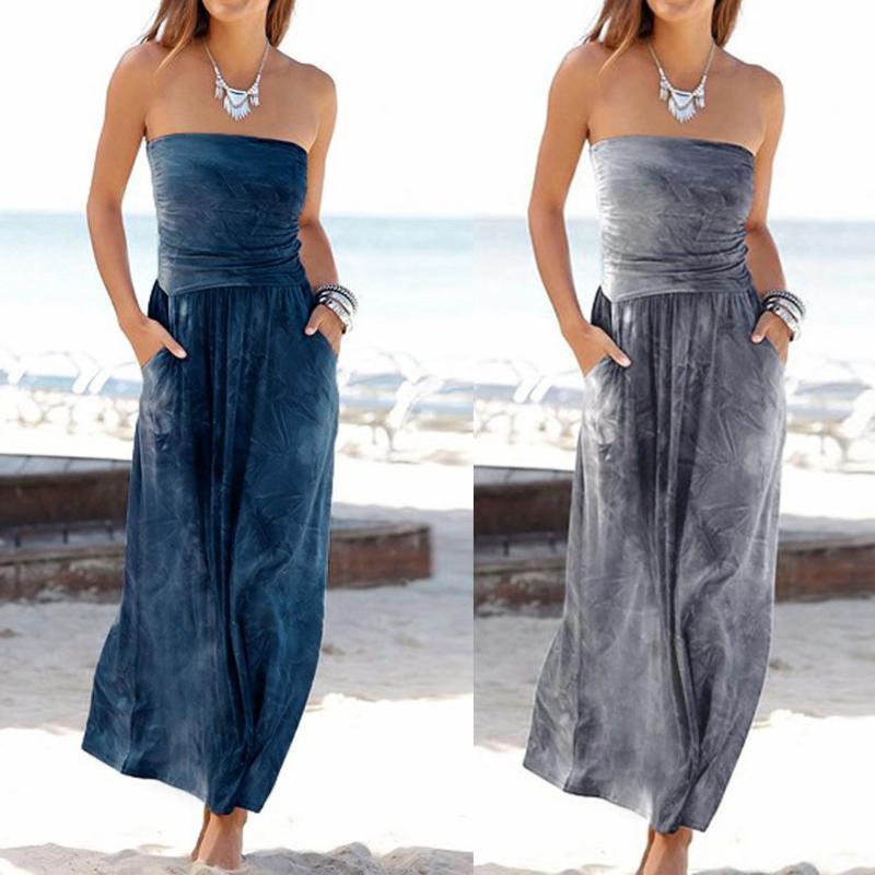 

2020 summer sexy wrap chest dress long skirt word shoulder strapless long dress prom sexy slim sleeveless wrap chest, Gray