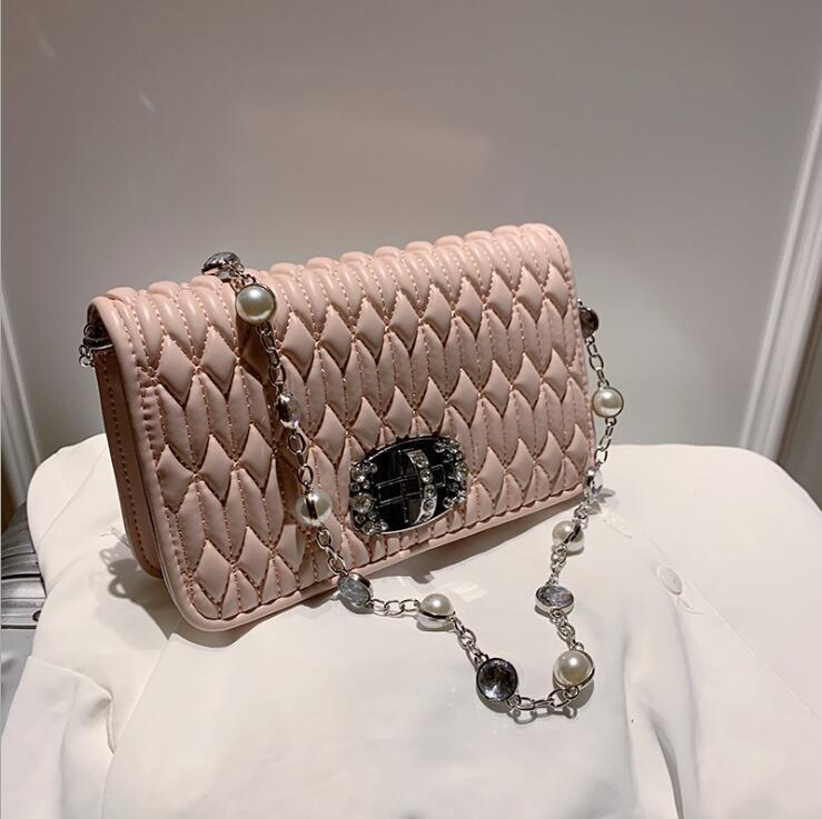 

Factory wholesale womens handbag fashion Pearl diamond chain bag small fresh stripes women shoulder bags flip diamonds buckle fashions handbags