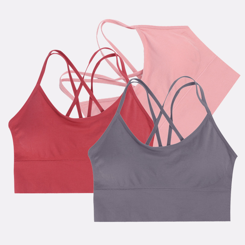 

3pcs/set Cross Bra Plus Size Shockproof Bras Quick Drying Sport Bras Vest Lingerie Push Up Backless Running Yoga Bra Bh Workout, Black