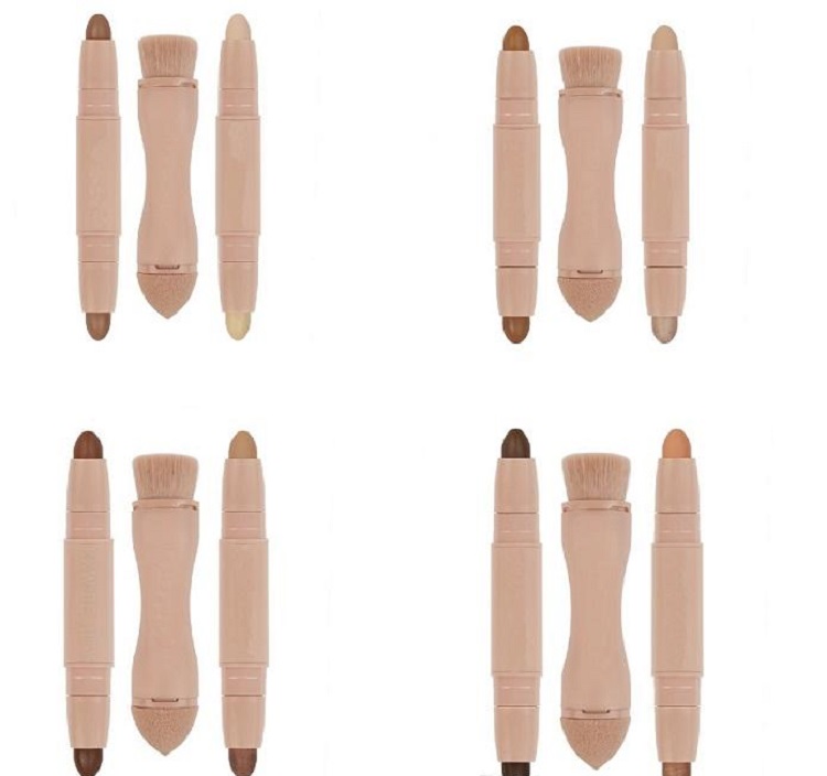 

Hot Sale Beauty Contour Sticks 2 in 1 double ended Cream Concealer Highlighter Stick Makeup Set+Bronzed Puff Brush