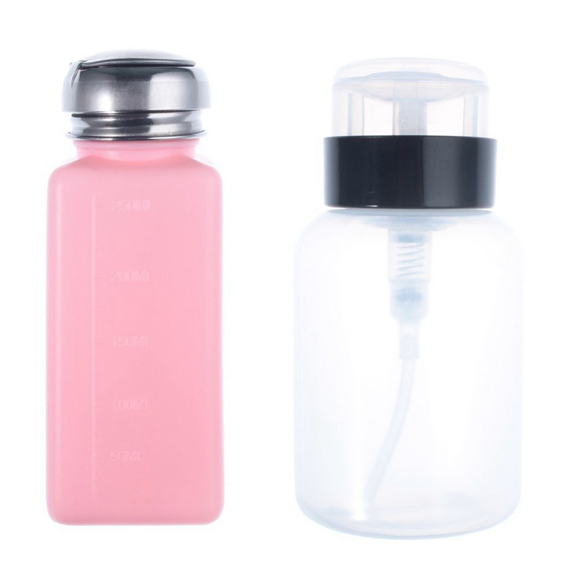 

2pcs New Empty Pump Pink Dispenser For Nail Art Remover 200ML Bottle