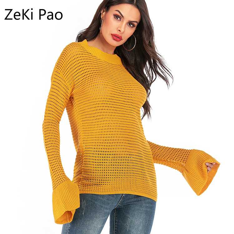 

Spring and autumn sweater women' retro round neck flared sleeves sweaters women' stretch slim waist knitted sweaters, Red