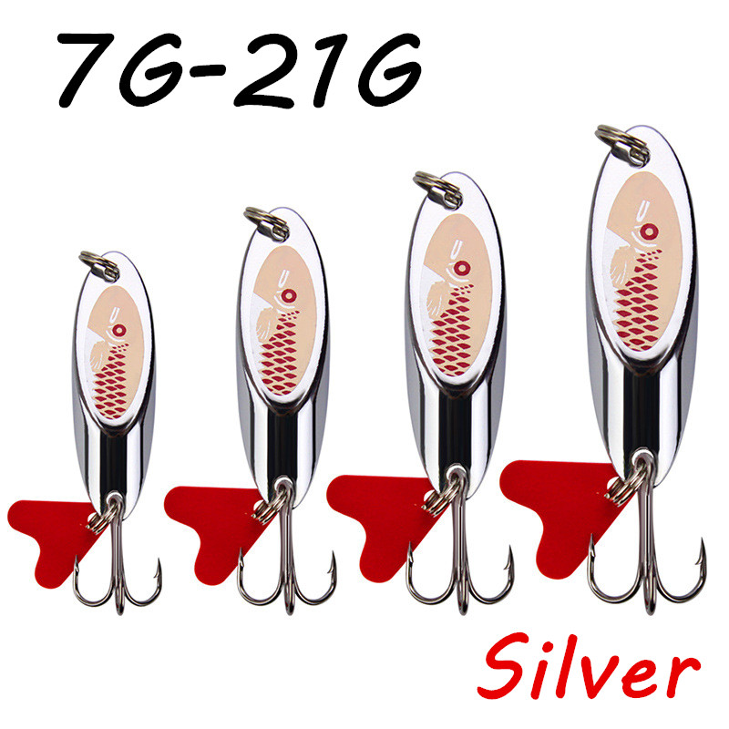 

1pc 7g-21g Silver Spoons Metal Fishing Baits & Lures 8/6/4# Fishing Hooks B7_78