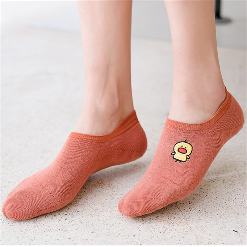 

2020 Simple Cartoon duck Embroidery Short Sock Shallow Mouth Breathable Comfortable Sweat Women Cotton Short Sock Hosiery