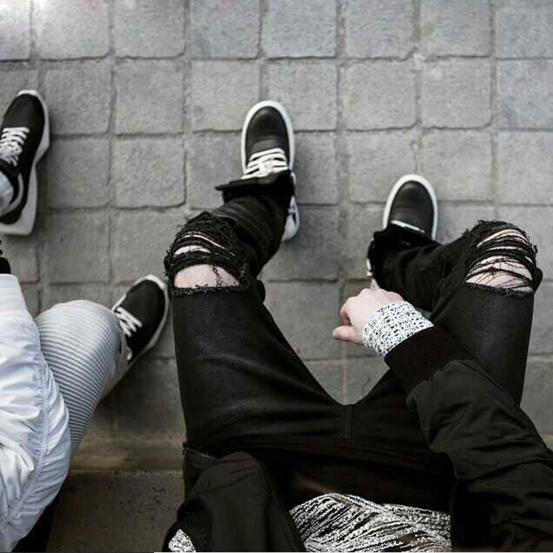 

2020 Spring New Hollow Out Men's Jeans Pants Black Distressed Hole Male Long Pant Summer Hip Hop Streetwear Slim Man Bottoms