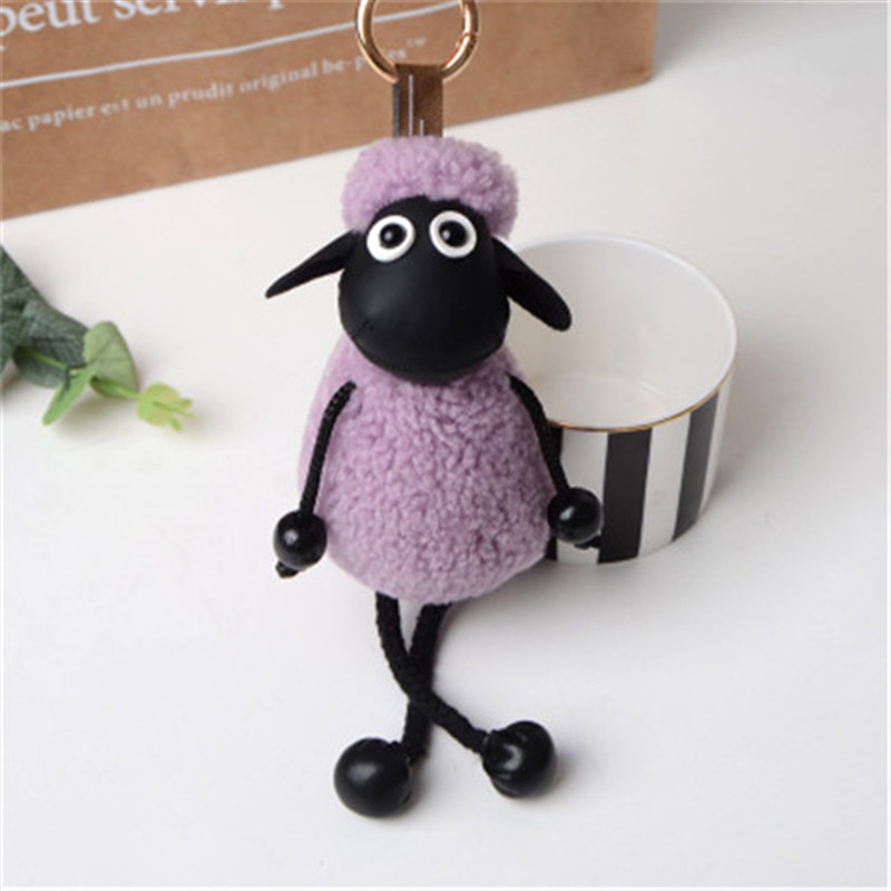 

Lilac Cute Real fur Shuan sheep Doll Toy Bag Charm Key Chain Keyring Accessories Phone Purse Handbag, Silver