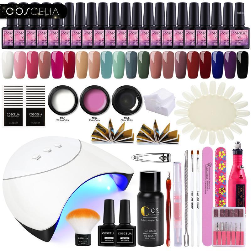 

COSCELIA 36W/80W Lamp Nail Kit 15ml Quick Building Nail Extensions Acrylic Gel Polish With 20pc UV For Art Set1